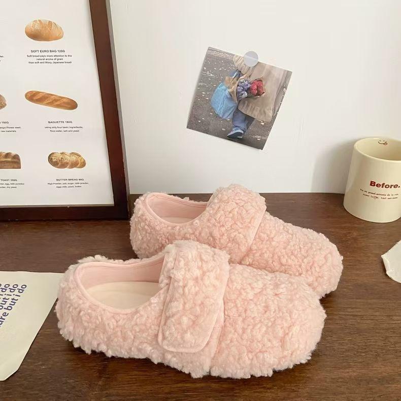 Pink velvet wool lamb cotton shoes women's Velcro winter new niche two cotton student warm board shoes