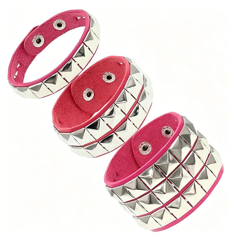 Black Leather Goth Square Washer Rivet Bracelet Cuff Wristband Punk Stainless Steel Bracelets for Armbands Men Women Party Gift