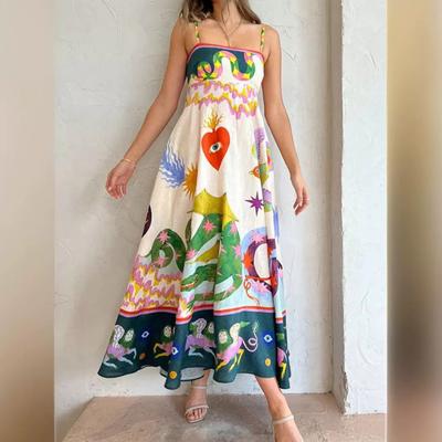 Dámské Boho Květinové plážové letní šaty Letní maxi šaty bez rukávů Špagetová ramínka Ležérní Smocked Splývavé šaty do A Party Dlouhé šaty pro ženy