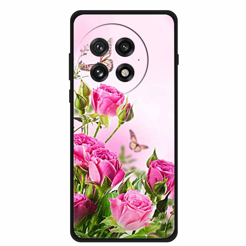 Funda For OnePlus13 5G Case OnePlus 13R Black Silicone Soft Flower Fashion TPU Back Cover For OnePlus13 13R Case Protective Capa