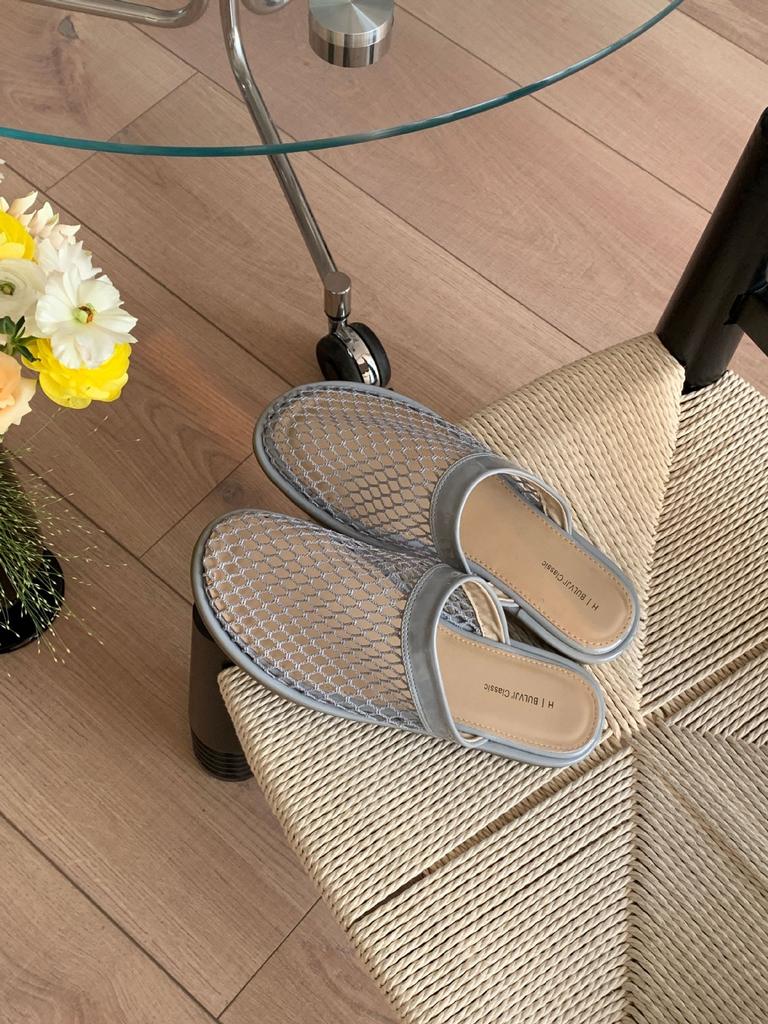 Fashion IPPEUM Women Mules Mesh Red Flat Shoes 2025 Summer Slippers Ballet Flats