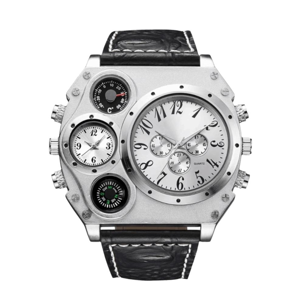 Large Dial Big Face Watches PU Leather Strap Men s Watch Antique Quartz Watch  Casual Wear серебряный