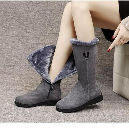 Women's High-Top Mid-Calf Snow Boots, Velvet-Lined, Non-Slip, Lightweight, Warm, Flat Bottom.