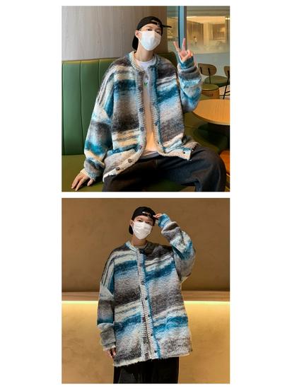 Men's Trendy Color Block Knit Sweater - Autumn/Winter Warm Round Neck Cardigan