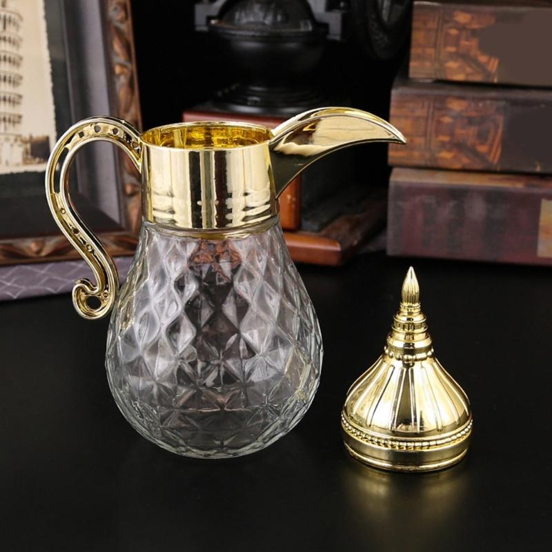Caraffa d'acqua in vetro retro mediorientale con motivo elegante, dispenser d'acqua per casa, cucina e tavolo da pranzo