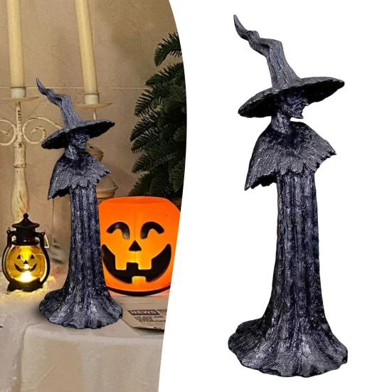 Halloween Black Witch Statue Handmade Guardian of Your Home Gothic Witch Figurine Sculpture Holiday Party Decoration Ornament