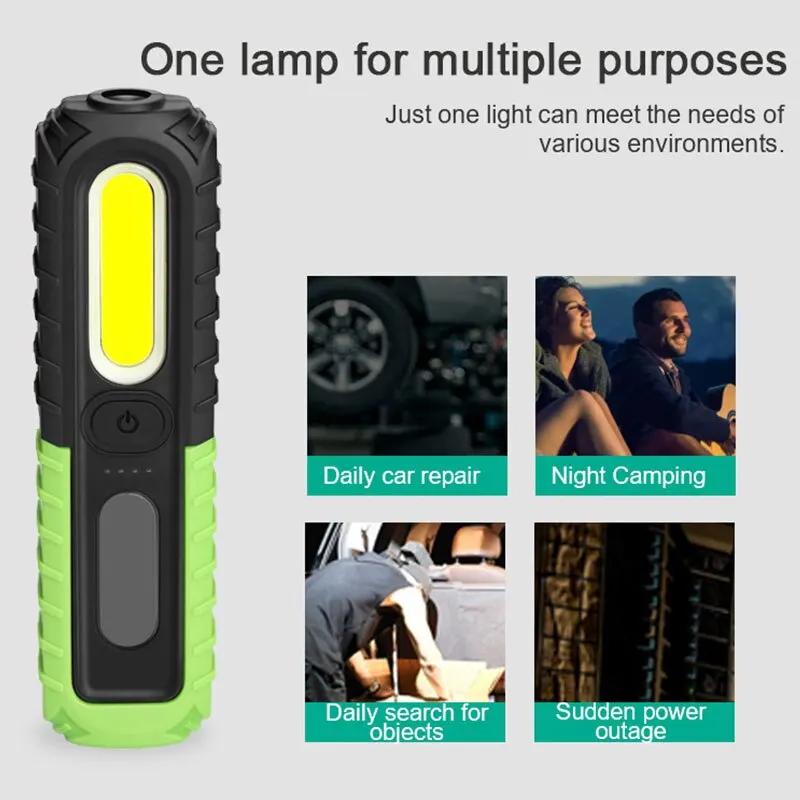 USB Rechargeable Flashlight Waterproof COB Torch Working Light Portable Powerful Lanterns For Outdoor Repair Home Camping Hiking