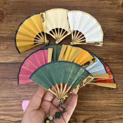 2.5inch Mini Fan for Car Hanging, Phone Chain, Plum Blossom Patterned Bamboo Small Folding Fan, Suzhou Craftsmanship Fan Surface, Handmade Blank Doll