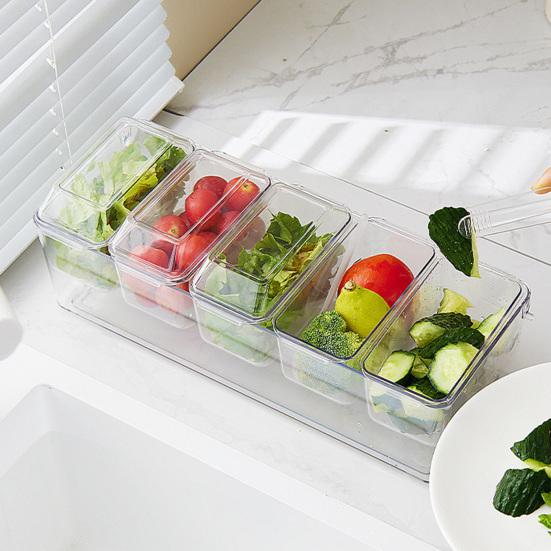 Outdoor Crisper with Lid Multi-Grid Transparent Food-Grade Container Dustproof Spill-Proof Lunch Box for Camping Picnic And Refrigerator