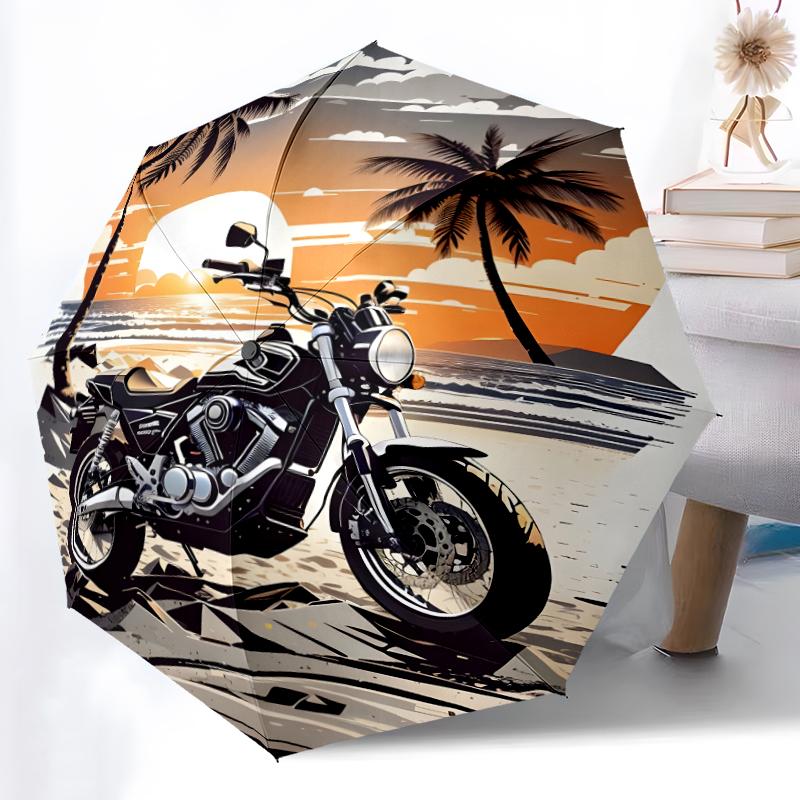 1pc Sturdy 8-Bone Auto Umbrella, Motocross Umbrella, Digital Printed, Foldable Umbrella for On-the-Go Outdoor Use