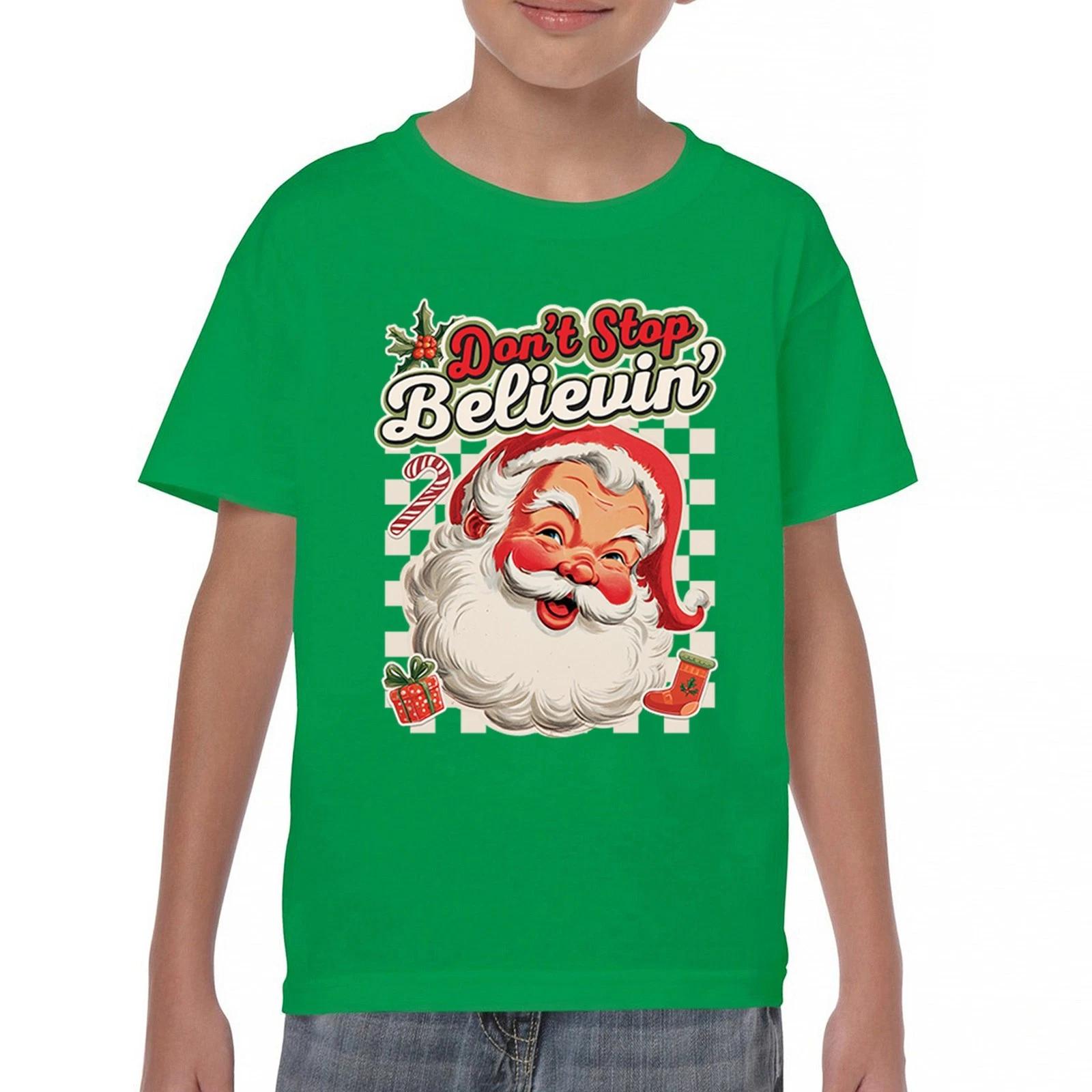 Don t Stop Believing Santa Claus Youth kids boys T-Shirt Merry Christmas Bells Kids 100
