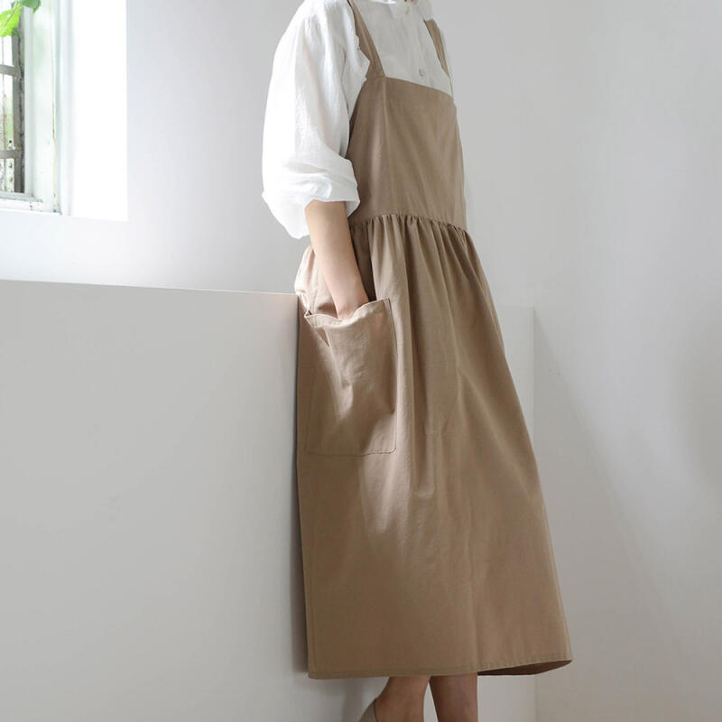 Luna Becky 100% Cotton Long Waterproof Apron Beige beige