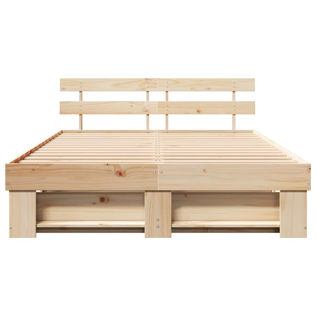 Brown Bed Frame with Headboard 160 x 200 cm Solid Pine Wood