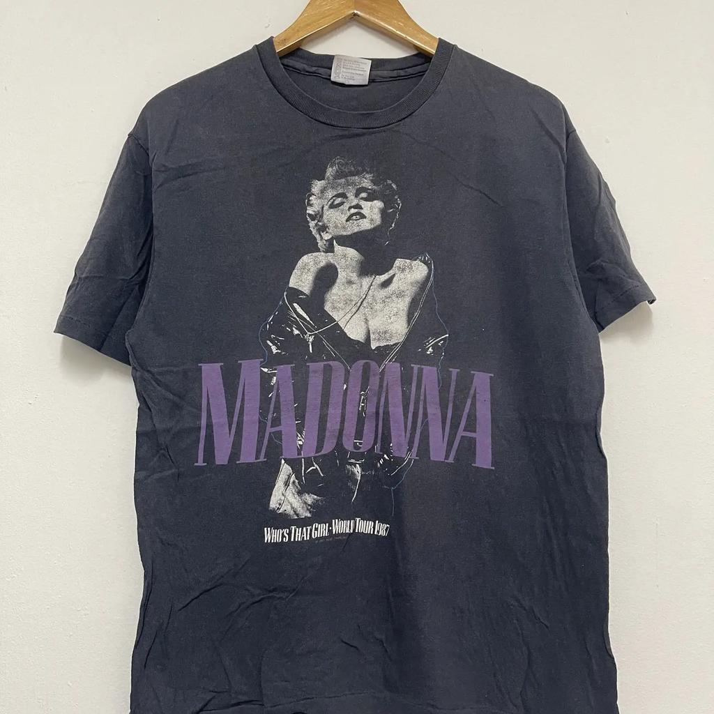 Vintage Anni '80 Madonna Whos That Girl 1987 Tour Mondiale Rara Nera Cantante Pop Rock Concerto Maglietta Vintage Leggermente