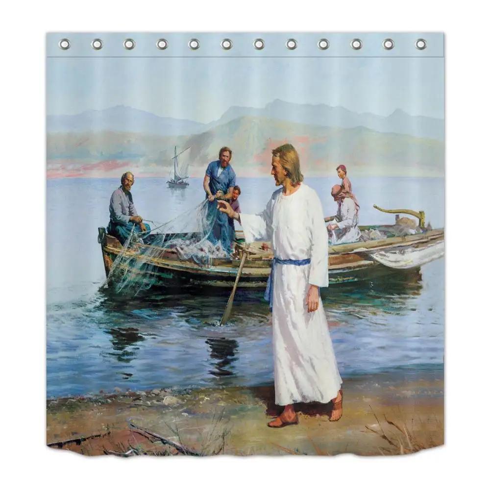 Jesus And His Disciples Shower Curtain Bible Stories Bathroom Waterproof Mildew Resistant Polyester Fabric For Bathtub Decor