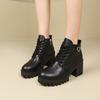 Autumn and Winter Coarse Heel Martin Boots Women, Side Zipper High Heel Round Head Lace-up Short