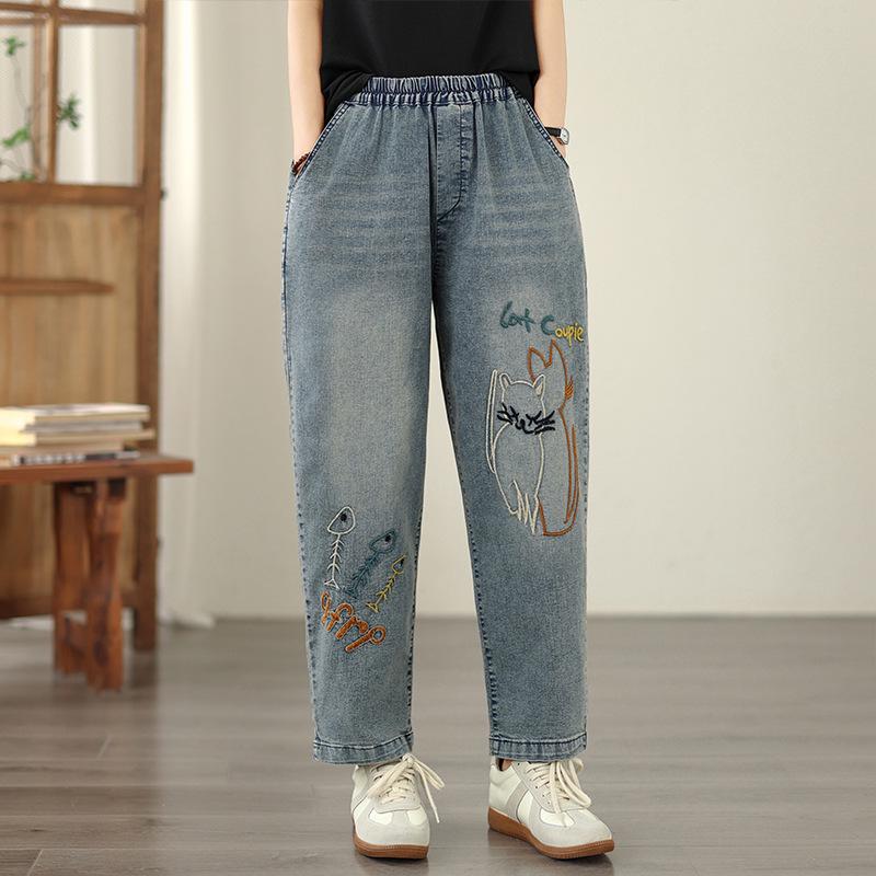 

New Plus Size Embroidered Loose-Fit Harem Jeans Extra Large светло-синий
