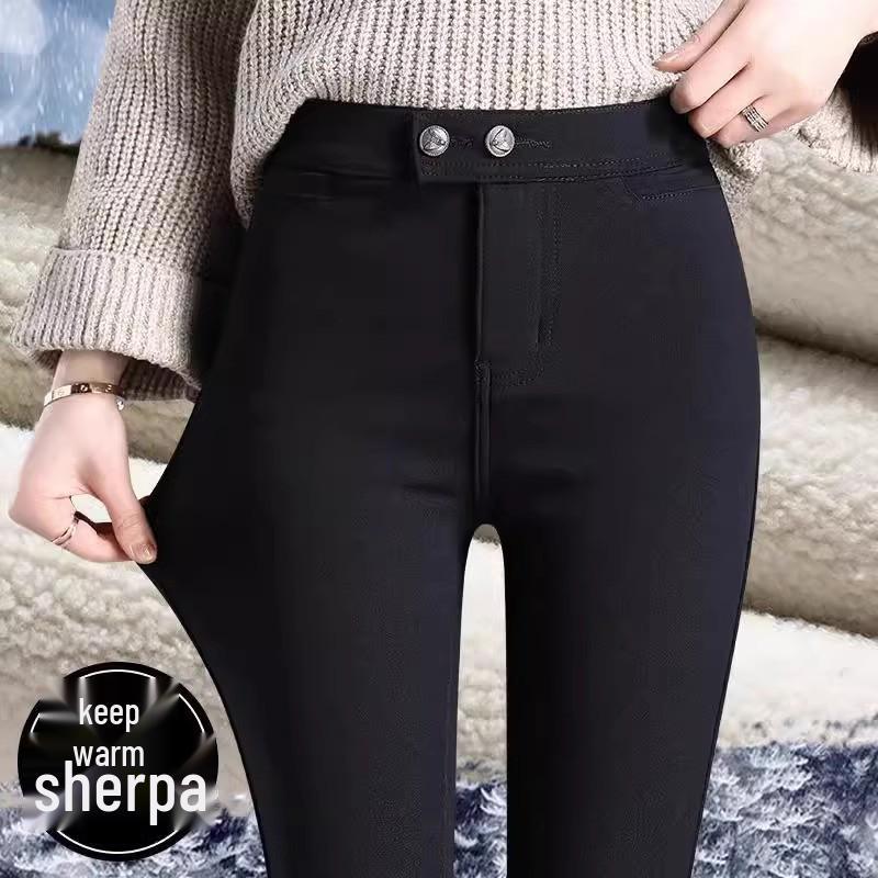 2025 New Style Women's Black Velvet Leggings: Autumn/Winter, Stretchy Skinny Pencil Pants, Thickened for Outerwear