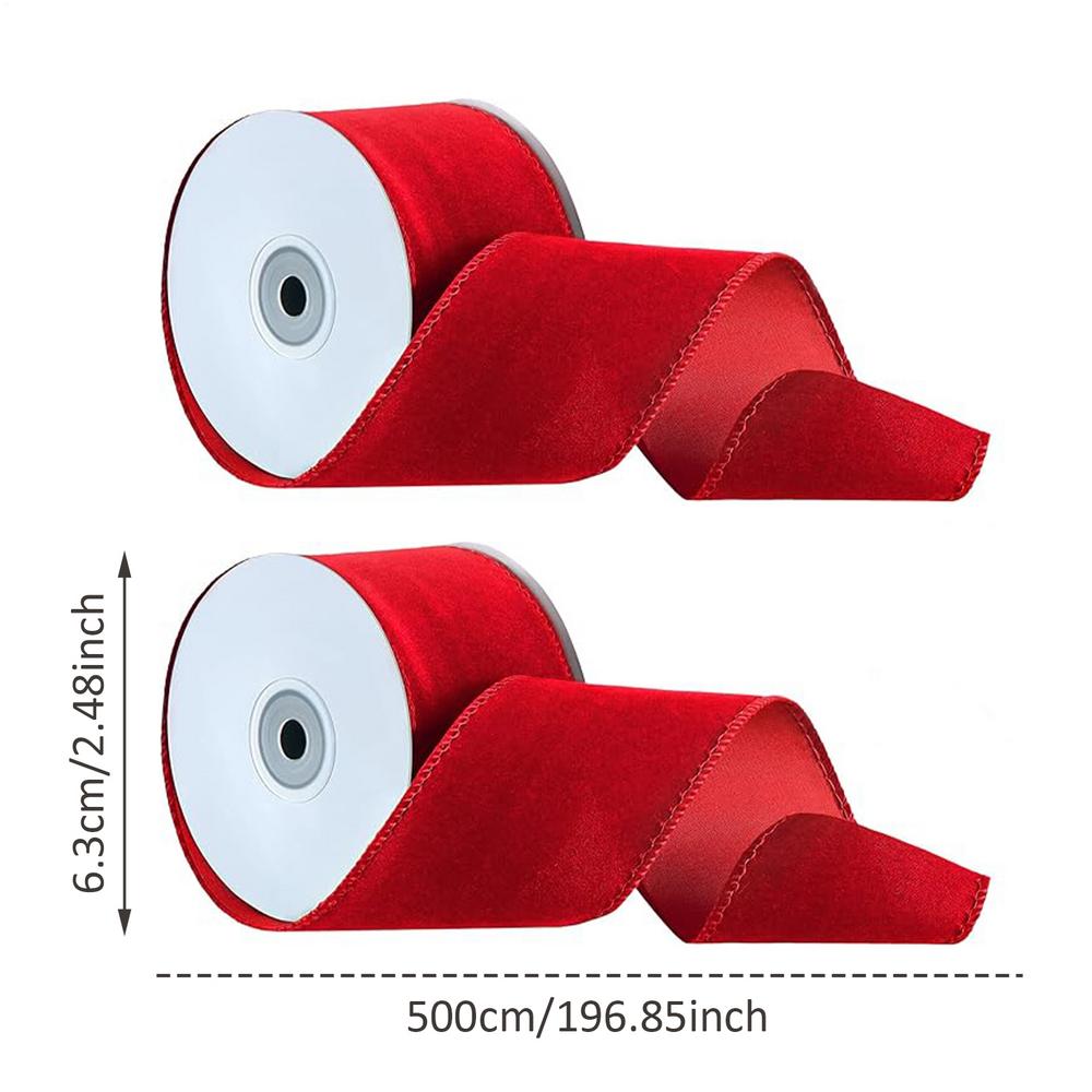 

2 Rolls 5 Yard Red Christmas Ribbon Decorative Christmas Wreath Velvet Ribbons For Wrapping Christmas Tree DIY Craft 5yard