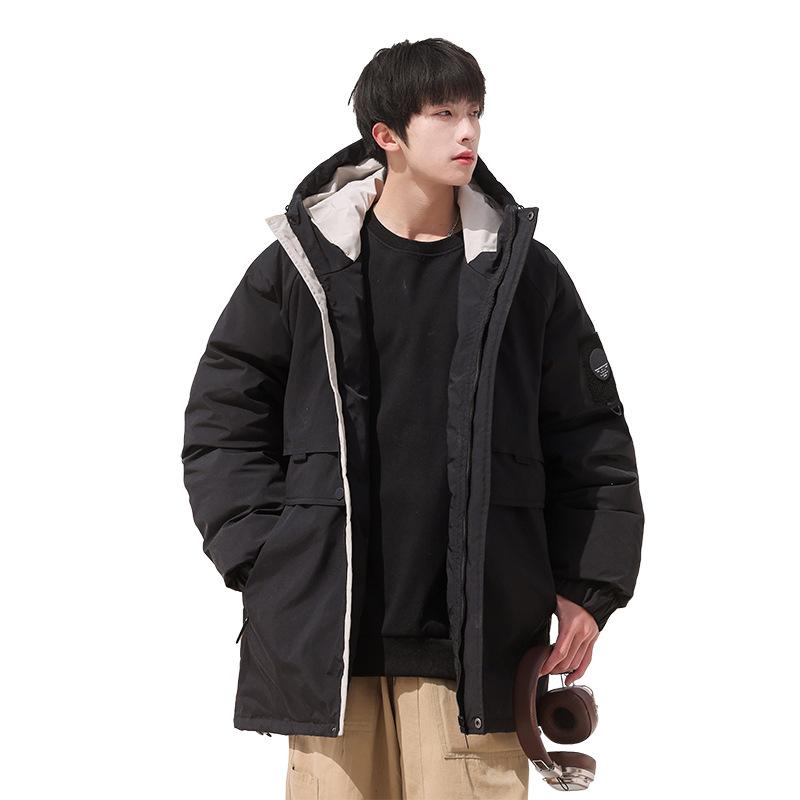 Winter new Hong Kong style couple down jacket high street fashion loose tooling jacket outdoor wind resistance men