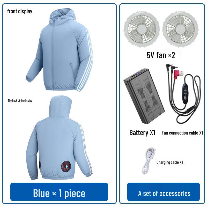 Paar Kapuzen-Sonnenschutz-Kühljacke mit Ventilator zur Vorbeugung von Hitzschlag im Freien