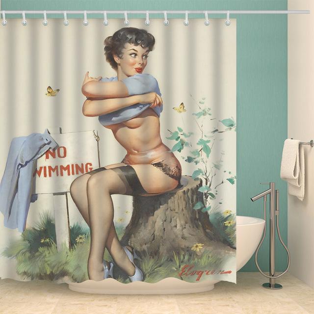 Girl Bathroom Curtain 3D Printed Sexy Woman Shower Curtains with 12 Hooks Waterproof Polyester Shower Curtain Waterproof