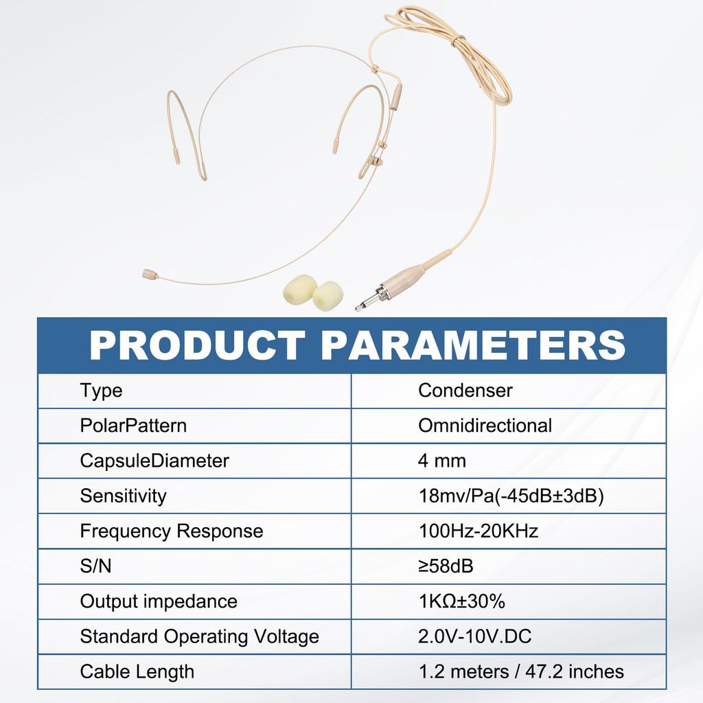 uxcell Ear Hook Headset Microphone Double Over-Ear Omnidirectional Wired Condenser 3.5mm TRS Plug 3.9 Feet Cable Black