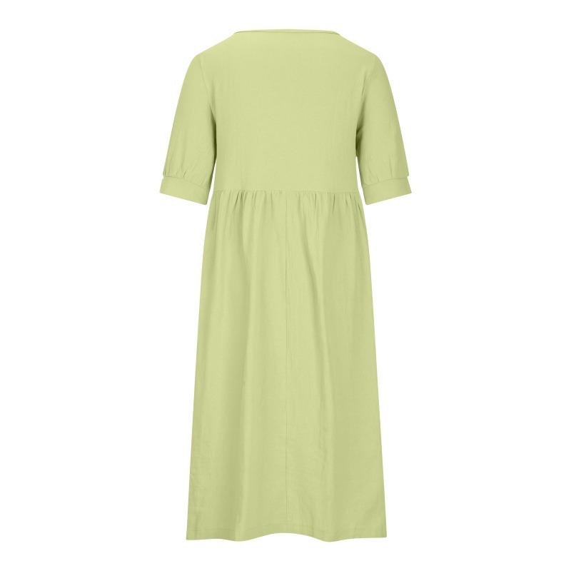 GMXIA Women's Solid Colour Loose Waist Midi Dress Cotton O-Neck Slim Dresses