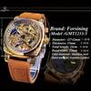 Forsining Men's Engraved Automatic Mechanical Watches, Retro Case Waterproof Hollow Luminous Pointers Casual Automatic Mechanical Wristwatch