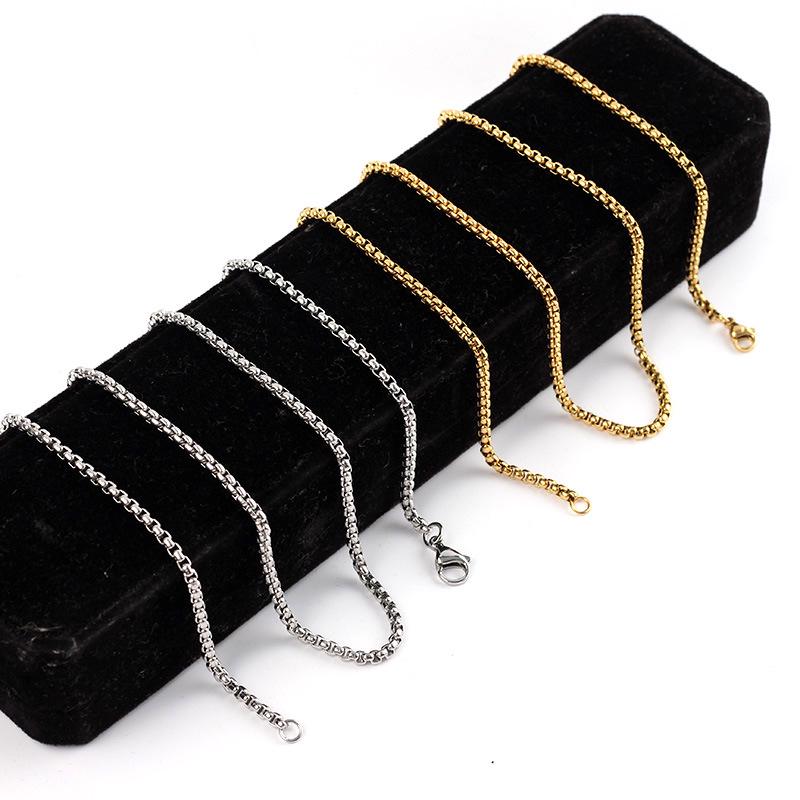 3mm Square Pearl Necklace with Gold Plated Stainless Steel Chain - DIY Pendant Matching Jewelry Accessories Steel Color