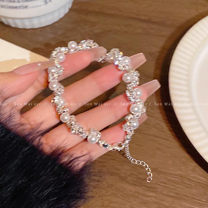 Браслет из микро-инкрустированного циркона, неправильного серебристого жемчуга, женский изысканный браслет на руку.