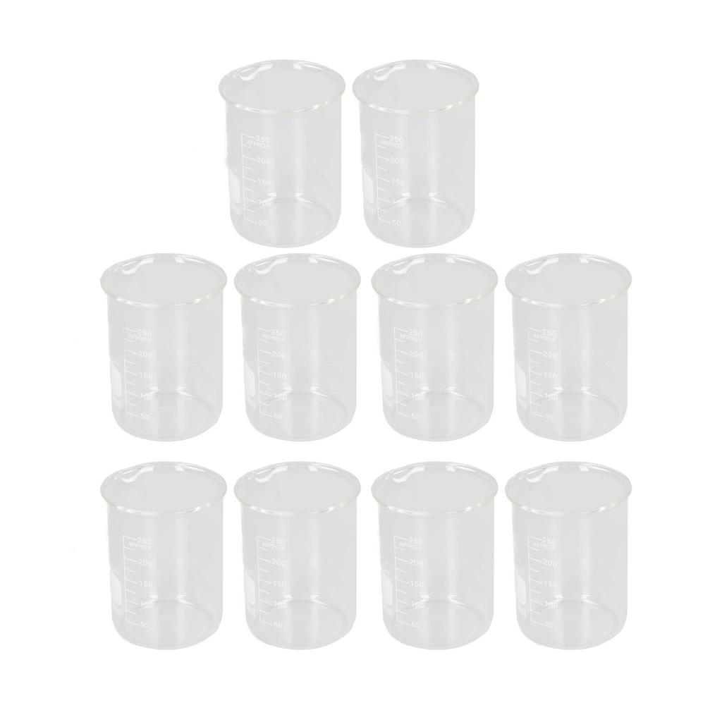 10Pcs Scientific Beaker Glass 250ml Large Capacity Clear Scale Tool Set Kit for Experiment