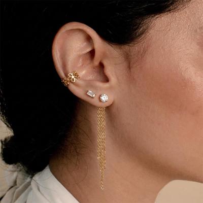 Wanxing 18K Gold Stainless Steel Zircon Detachable Tassel Earrings for Women.