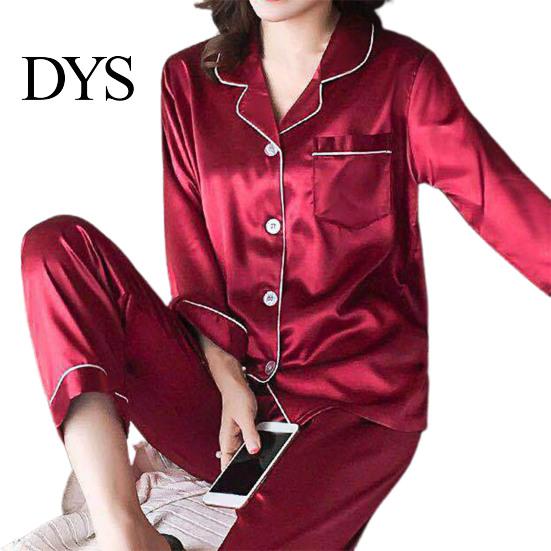 Female Nighty 2 Pcs/Set Pajamas Suit Imitation Silk Single-breasted Cardigan Oversized Turn-down Collar for Home