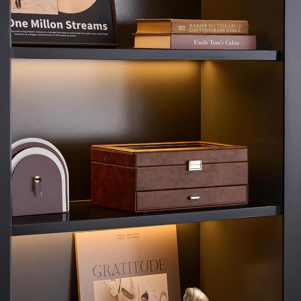 ProCase Watch Holds 12 Large Transparent Storage Jewelry with Glass Lid for Display Case, Watches, Capacity, 2-Tier, Top, Multi-Function Box,