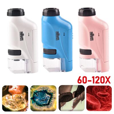 Mini Microscope de Poche Kit Microscope Portatif Microscope à Piles Avec Lumière LED de Laboratoire 60X-120X Biologique Enfants Science