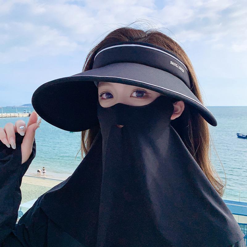 

New ice silk double-sided sunscreen empty top hat plain face cover anti-peeping artifact female One size fits all