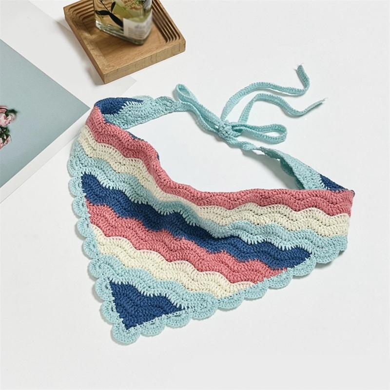 Crochet Anti-uv Bandana Knitted Hair Kerchief Tie Back for Head Wrap Color Matching for Triangle Turban for Girls Photo