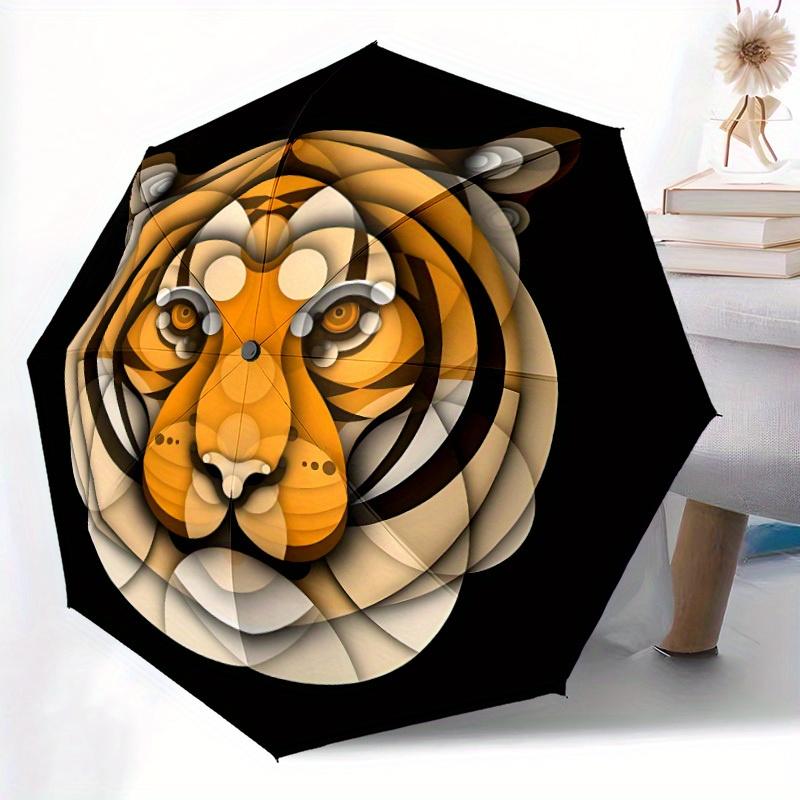 1pc Tiger Pattern Automatic Open/close Folding Compact Umbrella, 8-Rib Sturdy Canopy, Lightweight Portable, Everyday Use, Gift, Outdoor Umbrella, Trav