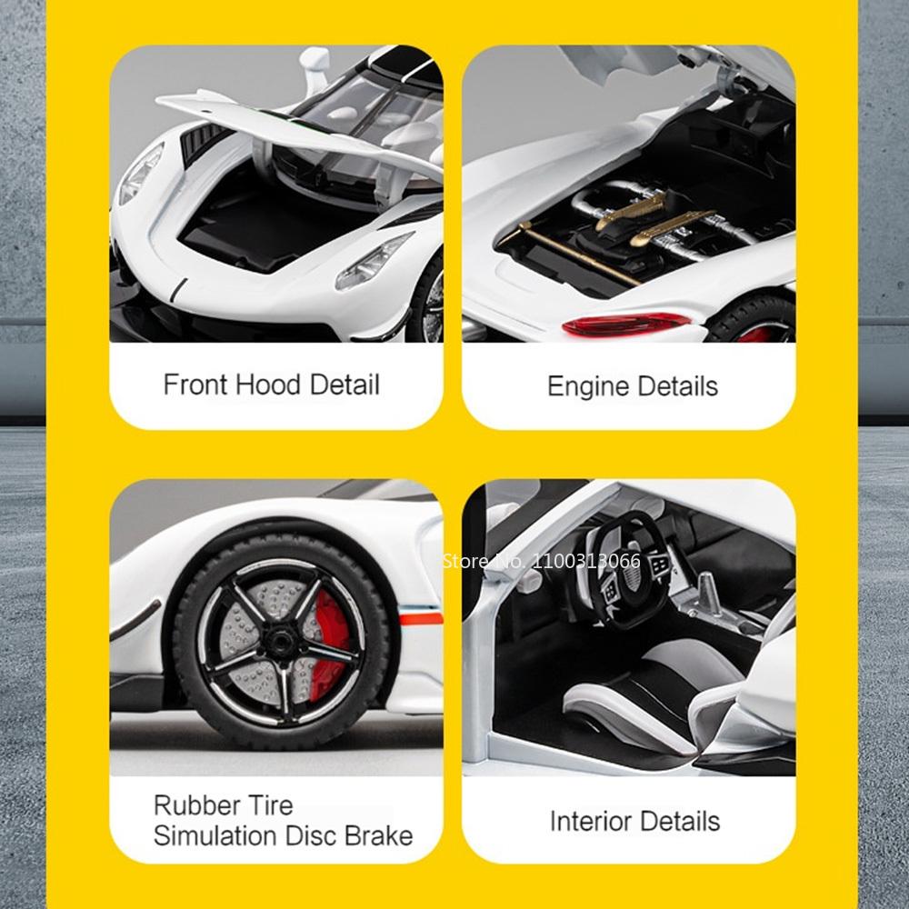 1/22 Scale Jesko Metal Toys Car Diecast Models Wheel Pull Back Vehicles 4 Doors Can Opened Sports Cars Kids Children's Day Gifts