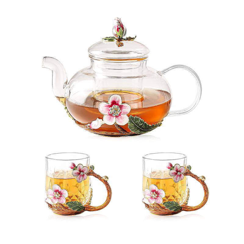 Teacup Plum Blossom Enamel Color Kung Fu Tea Set Tea Separation Teapot Small Teacup High Temperature Resistant Kettle