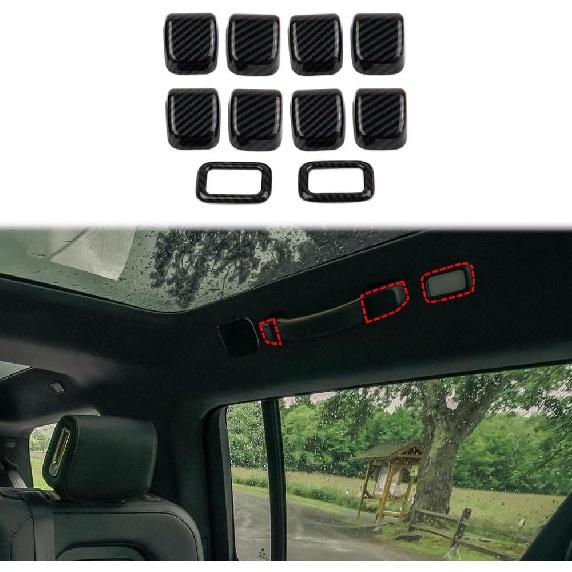 Carbon Fiber Style Roof Handles Cover Rear Reading Light Trim for Rivian R1T R1S