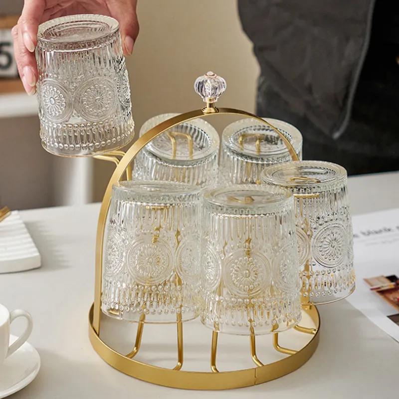 Creative Luxury Metal Cup Holder Living Room Cup Storage Rack Inverted Hanging Rack Glass Cup Holder 6cup Drain Rack Beer Glass Red Wine Glass YA111