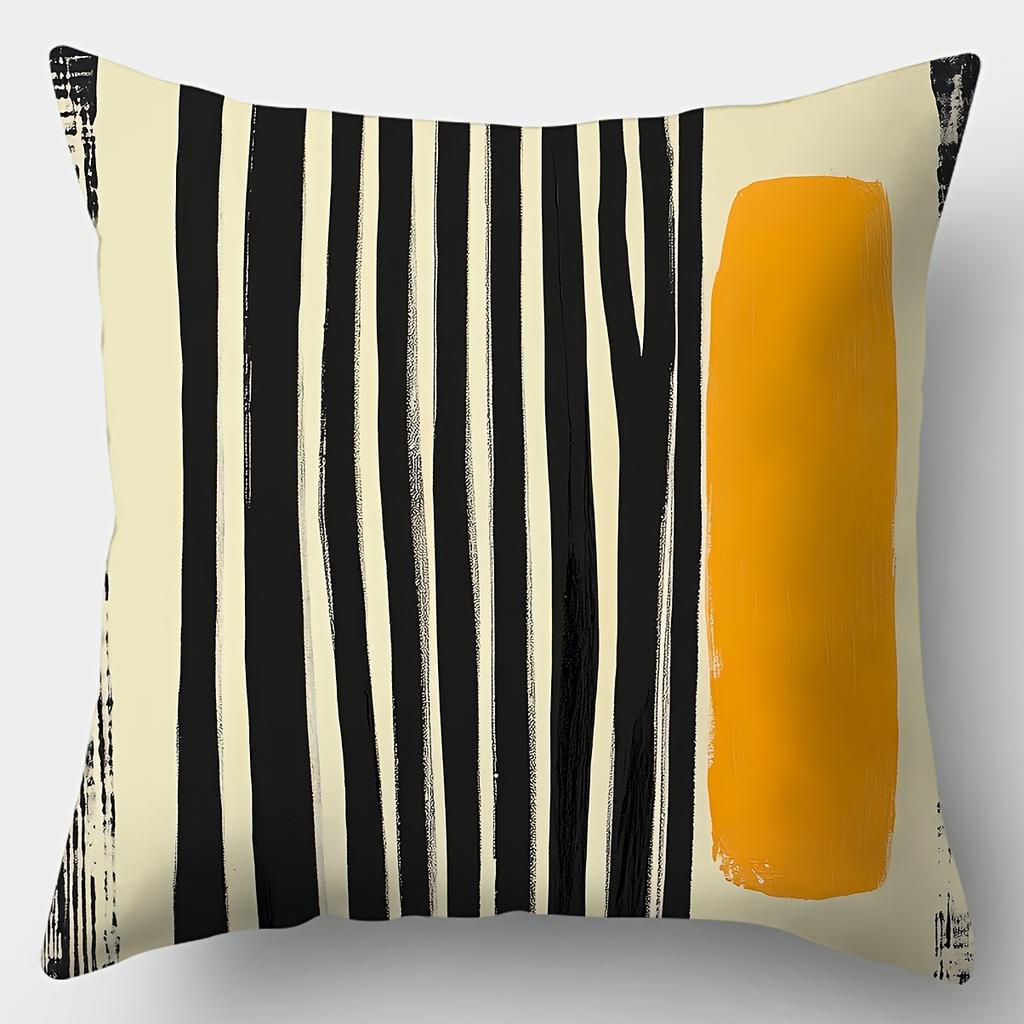 4Pcs Modern Abstract Throw Pillow Covers Set, 17.7"X17.7" - Vibrant Single-Sided Print In Black, White, Yellow & Orange, Zippere