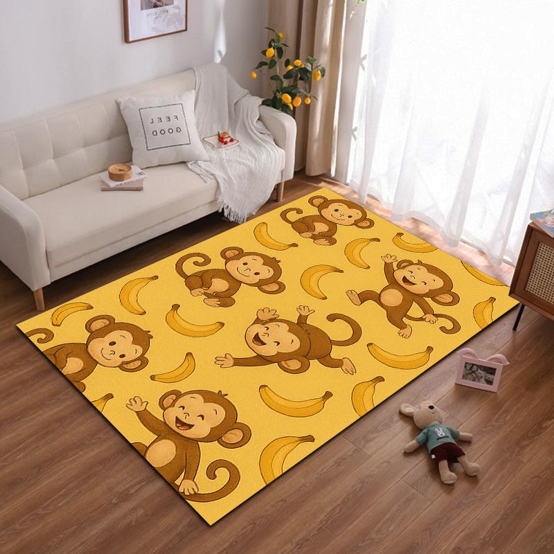 Cute Monkeys and Bananas Kids Rug - Non-slip rug suitable for living room and bedroom sofas.