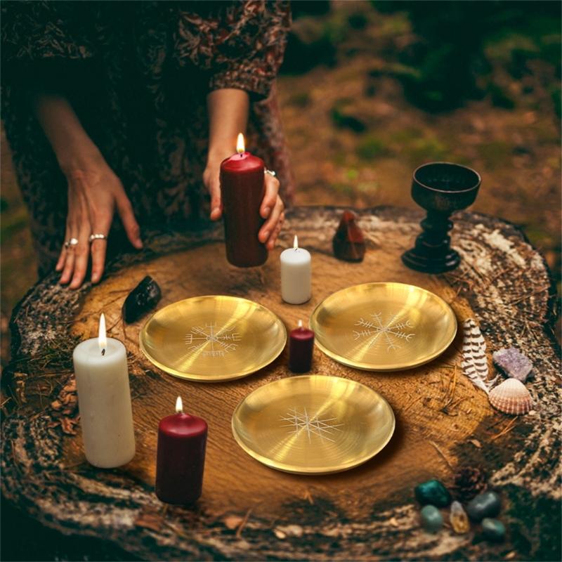 Zinklegierungen Kerzenhalter Tablett Schmuck Kristall Aufbewahrungstablett Organizer Tarots Kerzenständer Platte Dekorativ Teelichthalter