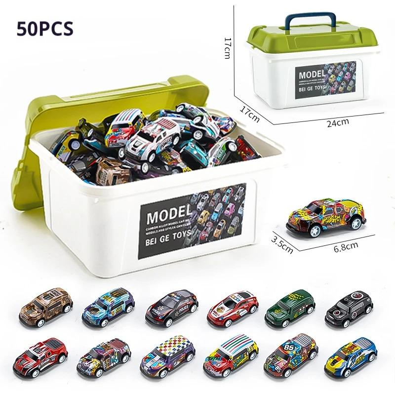 30Pcs 50Pcs Mini Alloy Car Model Set With Storage Box Diecast Cars Toys For Boys Sliding Inertia Vehicle Children Toy Kit Gifts