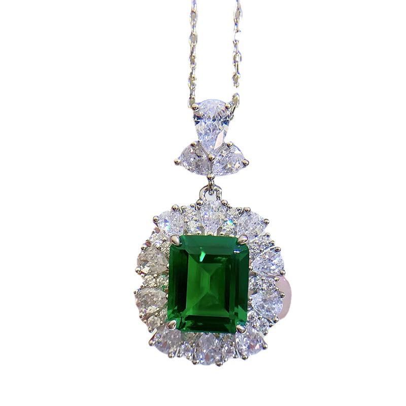 Lulu Tong 2022 Women's Luxury 925 Silver Retro Necklace with 4ct Nano Green Pendant