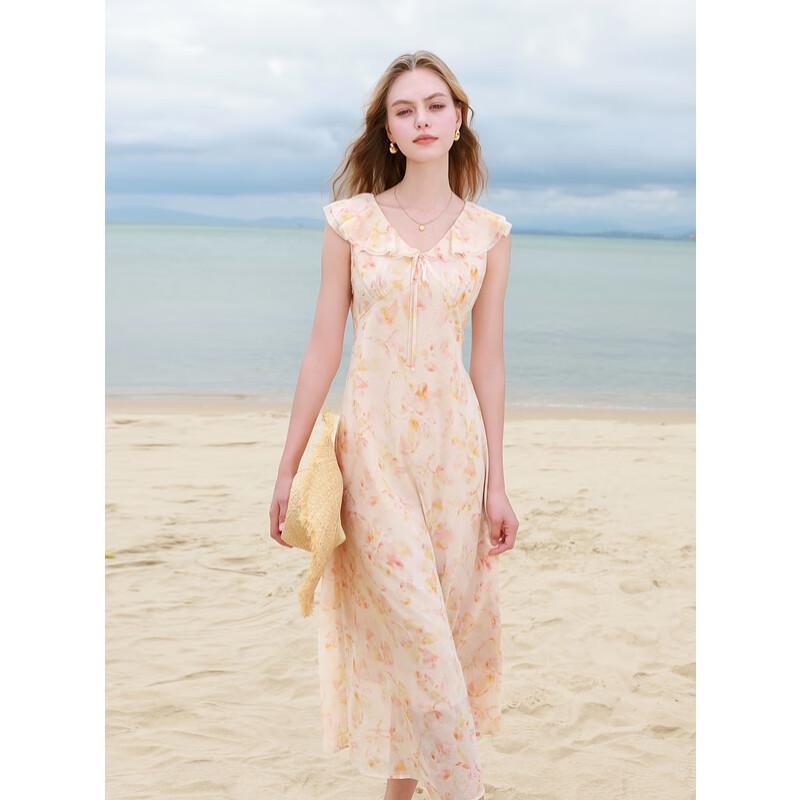 Sancai 2025 Summer Ruffle Floral A-Line Long Dress