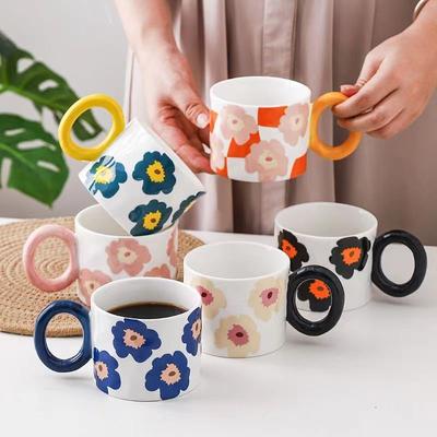 Ceramic Water Cup Mug Milk Coffee Drinking Water Household Gifts Good Looking Cup Round Handle Thickened Microwave Oven
